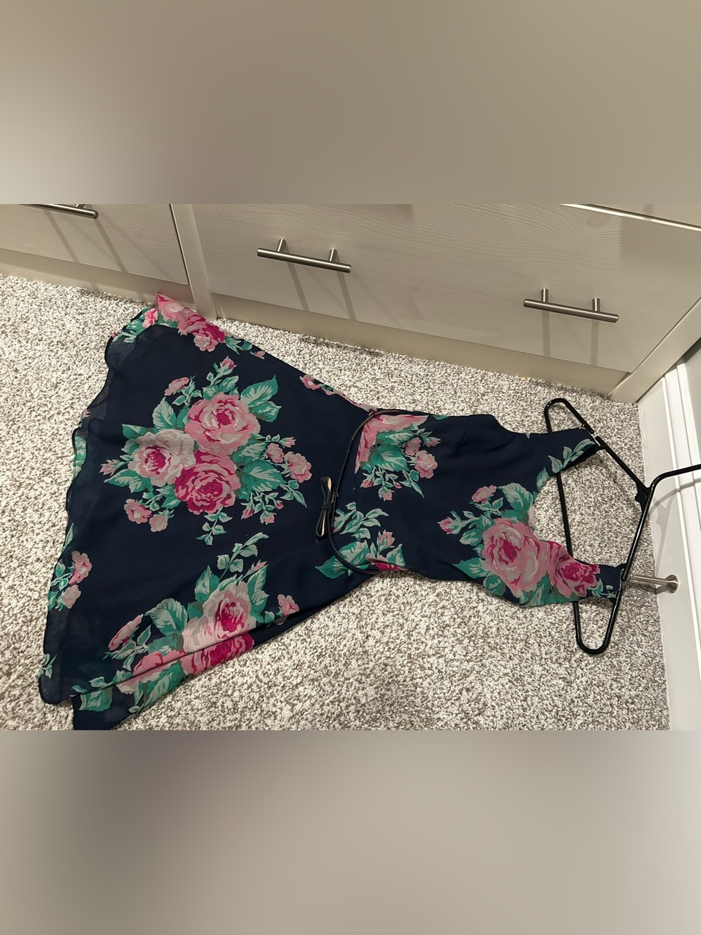 Gabriella Rocha Navy Mini Dress with Pink Floral Print and bow belt (adjustable)